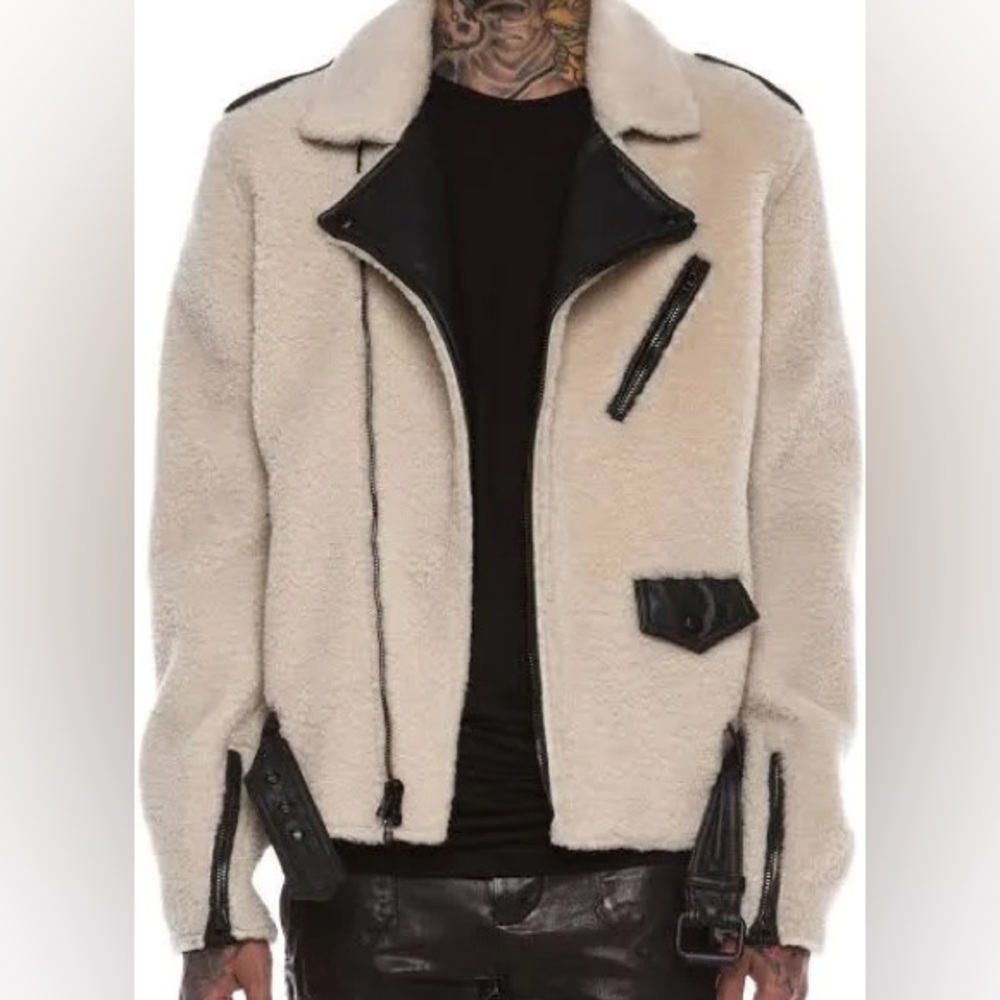 Phillip Lim Cream Shearling Leather Moto Jacket